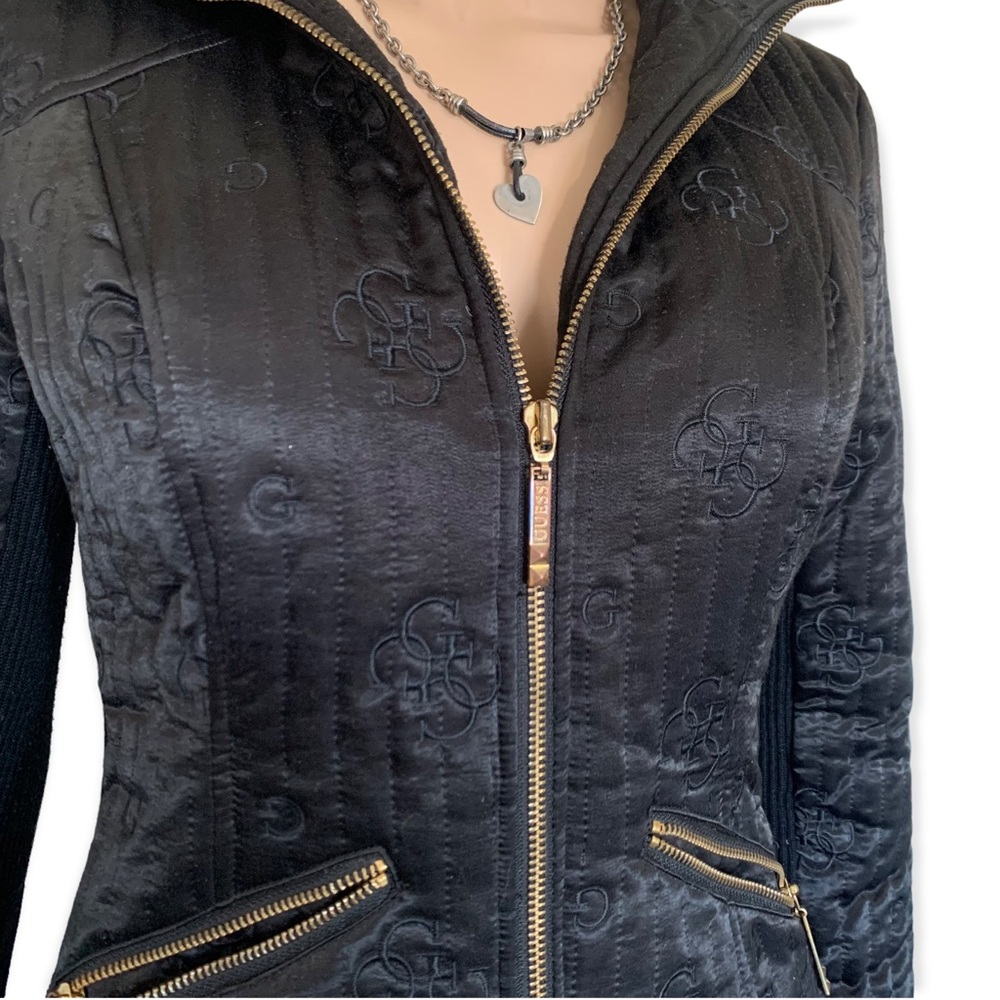 GUESS Vintage Jacket Black fine Quilted Feather lined Size 10 - Picture 3 of 4